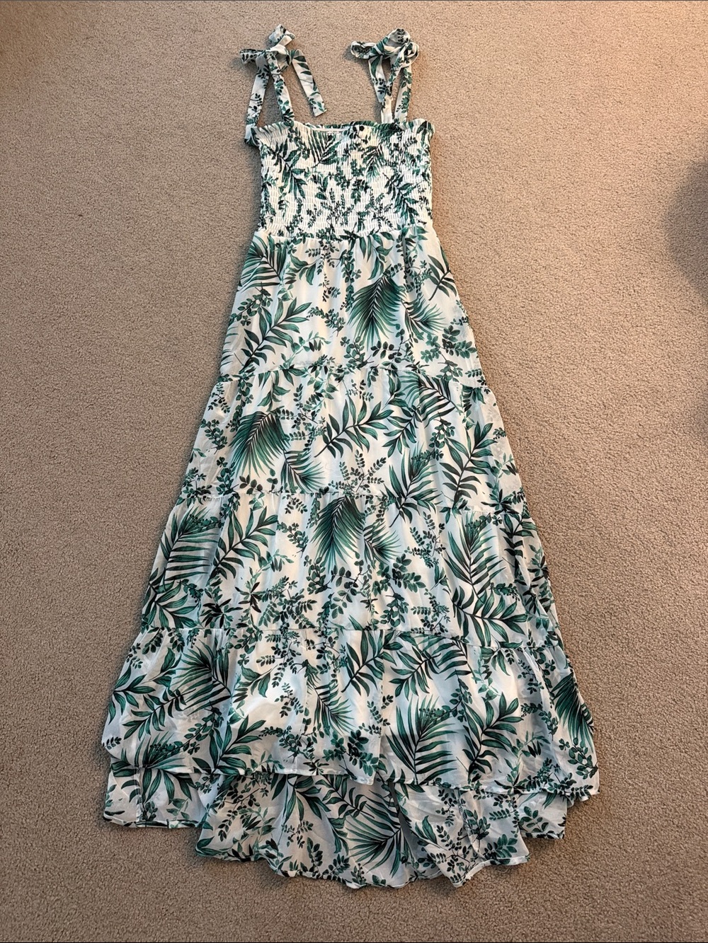 miami White Maxi Dress with Green Leaf Print